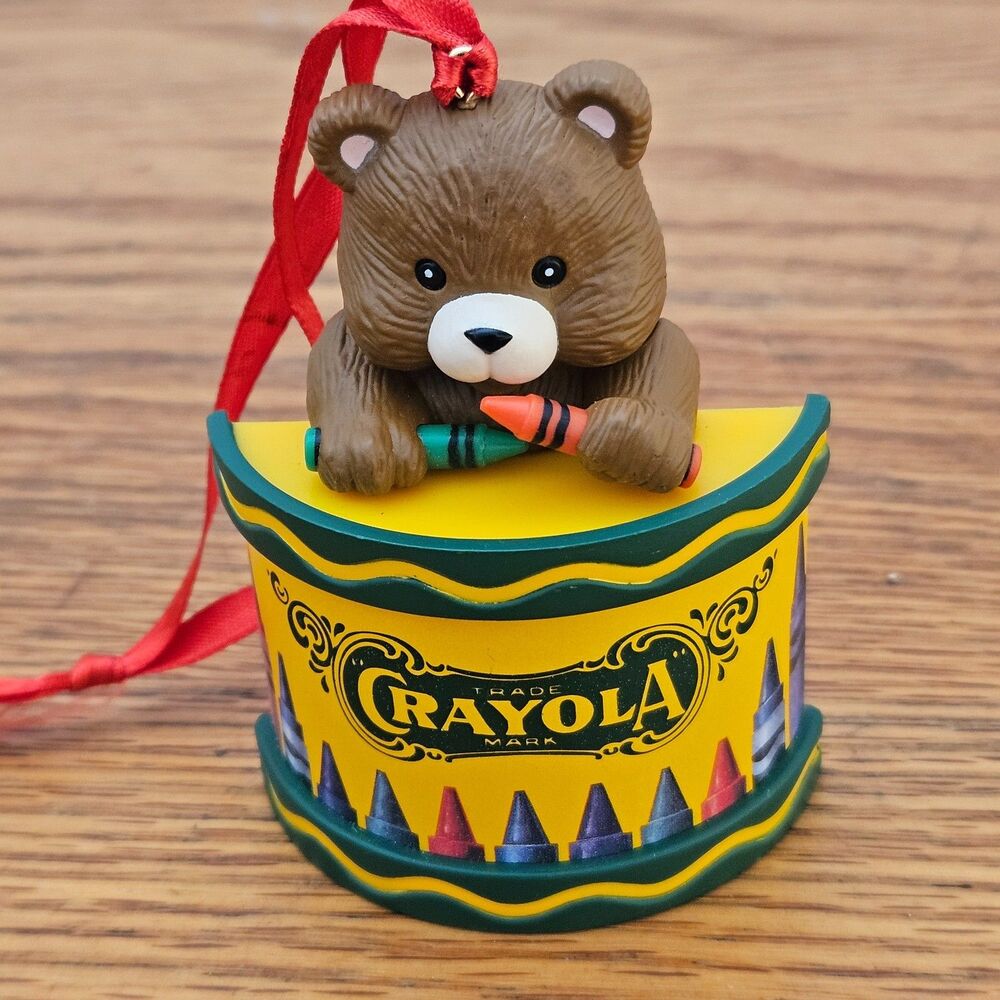 Vtg Crayola Christmas Ornament Binney & Smith Bear Crayons Drum